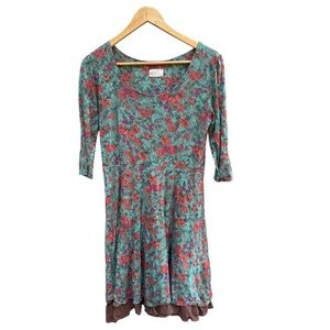 Feather Clothing Green Floral Print Fit and Flare Dress 3/4 Of Sleeve Size S